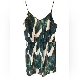 SHEIN Green and White Leaf Print Jumpsuit